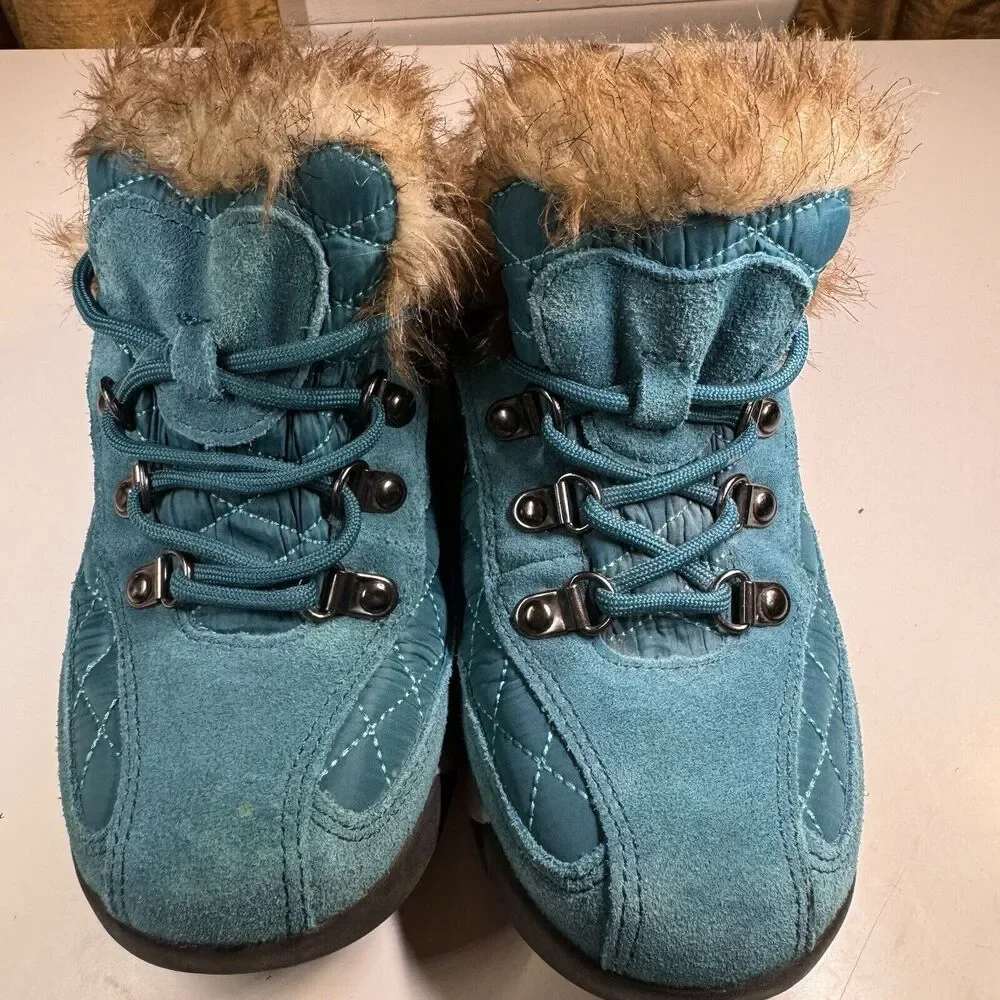 Lands End Powder Belle Teal Suede Shoe Snow Boot Women’s Size 6B 420475